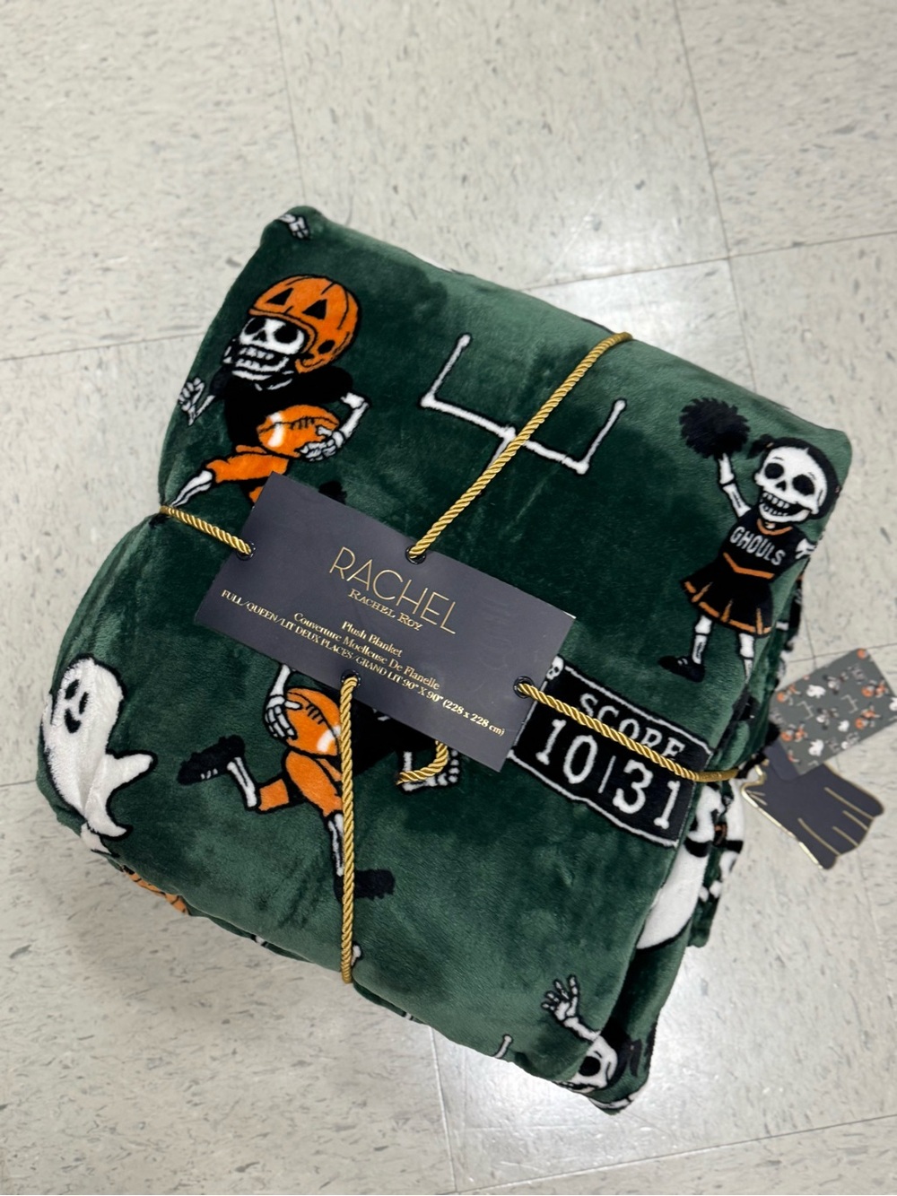 Rachel Green Halloween Skeleton Football Throw Blanket with Orange Accents